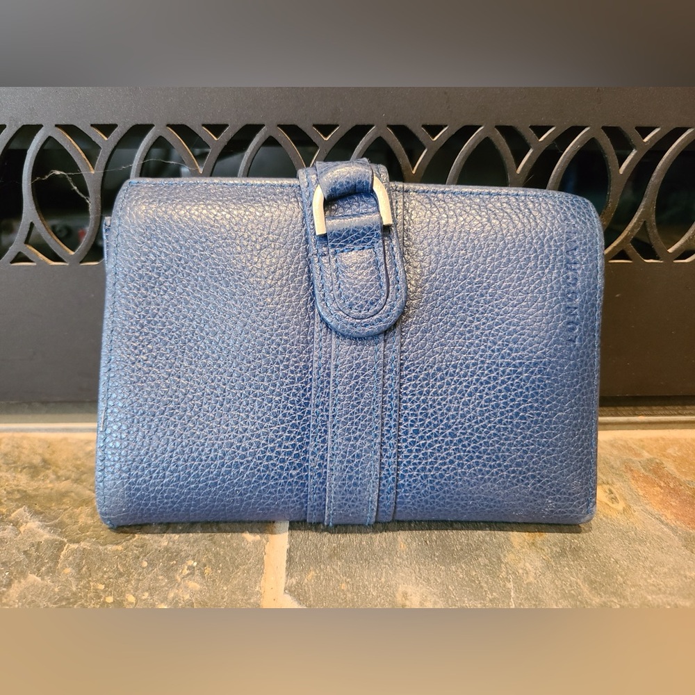Longchamp Le Foullone Blue Continental Small wallet with faux buckle closure